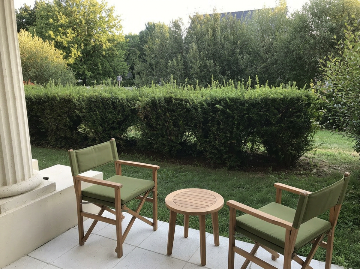 Terrasse privée de plain-pied de l'appartement, ouverte sur le jardin de la Résidence Saint-Denac